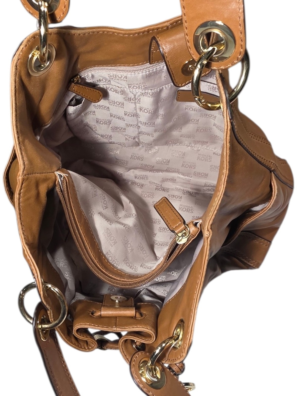 Michael Kors Tan Leather Drawstring Shoulder Bag - Picture 11 of 11